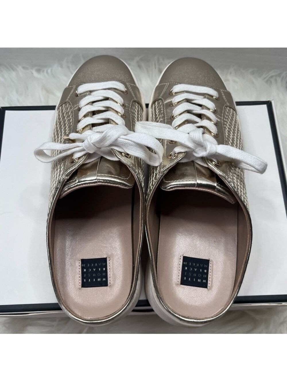 White House Black Market Gold Metallic Mule Sneakers Size 8 - Picture 4 of 11